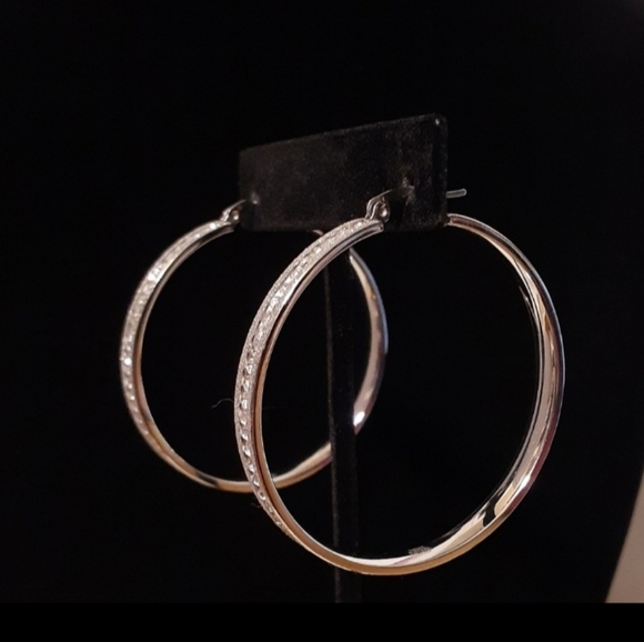 Diamond Channel-set Eternity Hoop Earrings - Picture 5 of 10